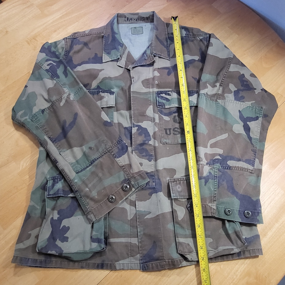 Vintage USMC Combat Coat Woodland Camo Marine Stamp Large Regular Distressed